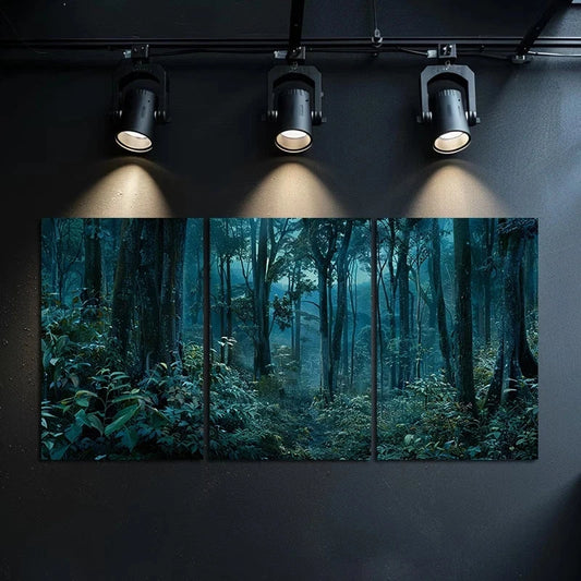 3pcs Dense Forest at Night with Tall Trees Metal Print Ready to Hang Art