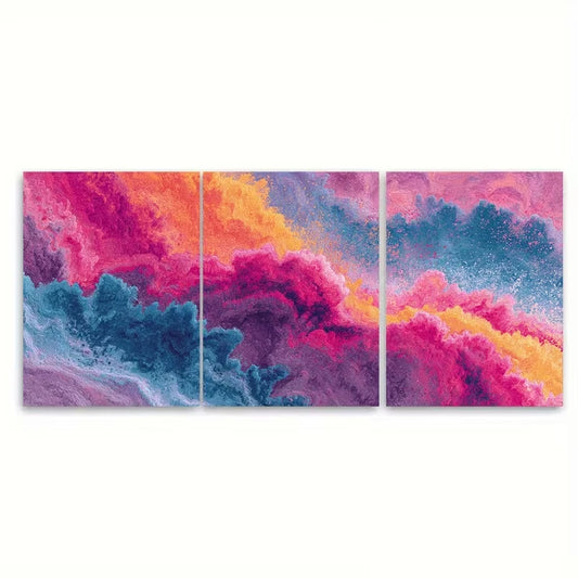 3pcs Abstract Art Colorful Pink Orange and Blue Metal Print Ready to Hang Art