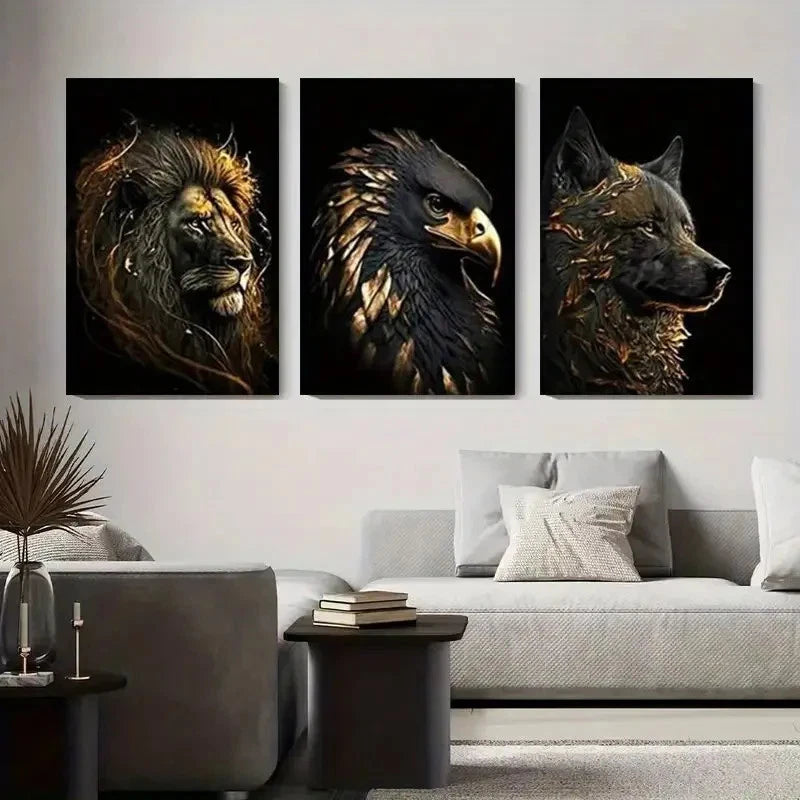 3pcs  Lion Eagle Wolf Animal Abstract Wall Art Set Canvas Framed 50x70cm - High Quality Print 100% Australian Made Wall Canvas Ready to Hang - Bella Home Decor