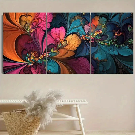 3pcs Multicolored floral fractal Wall Art Set Canvas Framed 40x60cm - High Quality Print 100% Australian Made Wall Canvas Ready to Hang