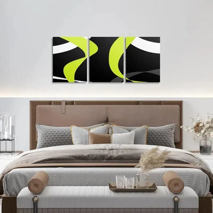 3pcs Abstract Black Gray & Yellow Geometric Metal Print Ready to Hang Art - Bella Home Decor