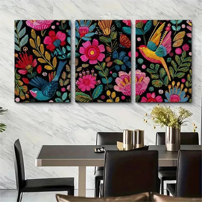 3pcs Neutral Colourful Floral Design Perfect Wall Art Set Canvas Framed 50x70cm - High Quality Print 100% Australian Made Wall Canvas Ready to Hang