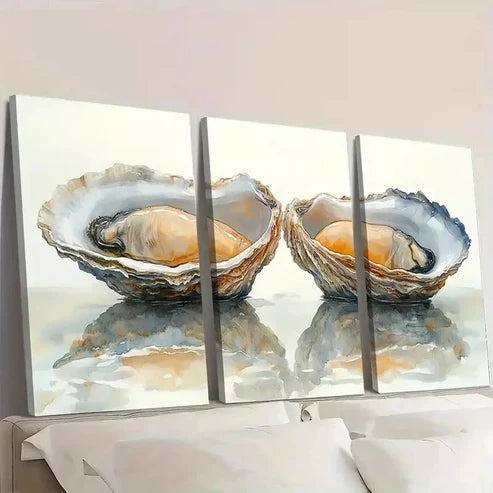 3pcs Oyster Painting Two Oysters EI Wall Art Set Canvas Unframed - High Quality Print 100% Australian Made Wall Canvas - Bella Home Decor