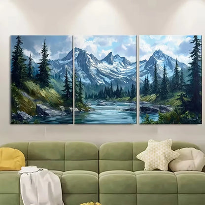 3pcs North Cascades Oil Painting Metal Print Ready to Hang Art
