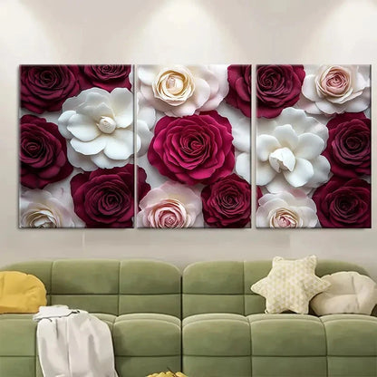 3pcs Deep Magenta Roses ri  Wall Art Set Canvas Framed 50x70cm - High Quality Print 100% Australian Made Wall Canvas Ready to Hang - Bella Home Decor