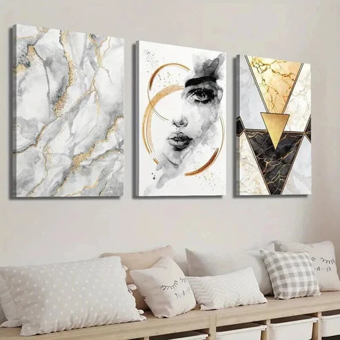 3pcs Beautiful Female Face Marble Texture Wall Art Set Canvas Unframed - High Quality Print 100% Australian Made Wall Canvas