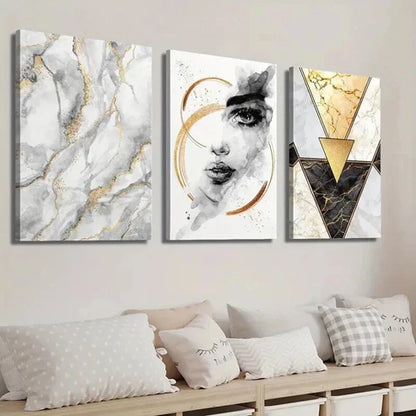 3pcs Beautiful Female Face Marble Texture Wall Art Set Canvas Unframed - High Quality Print 100% Australian Made Wall Canvas