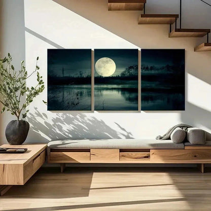 3pcs Full Moon at Night Scene Decoration Wall Art Set Canvas Framed 50x70cm - High Quality Print 100% Australian Made Wall Canvas Ready to Hang - Bella Home Decor