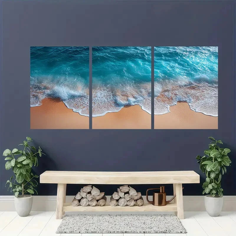 3pcs Minimalist Nautical Beach Ocean Photography Metal Print Ready to Hang Art - Bella Home Decor