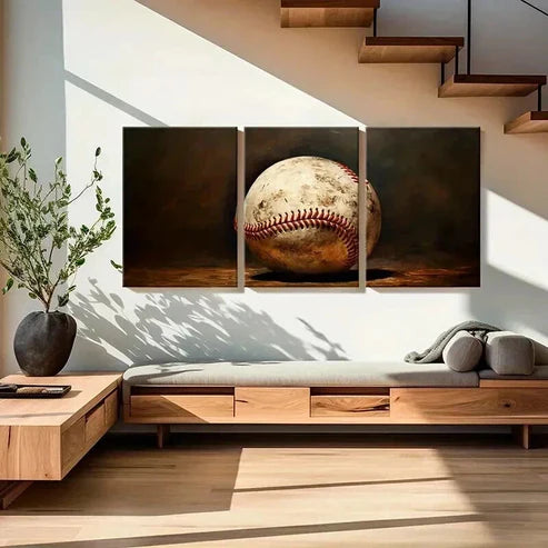3pcs Abstract Aesthetic Baseball Wall Art Canvas Unframed - High Quality Print 100% Australian Made Wall Canvas