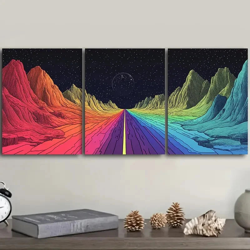 3pcs Rainbow-Colored Path in the Sky Wall Art Set Canvas Framed 50x70cm - High Quality Print 100% Australian Made Wall Canvas Ready to Hang - Bella Home Decor