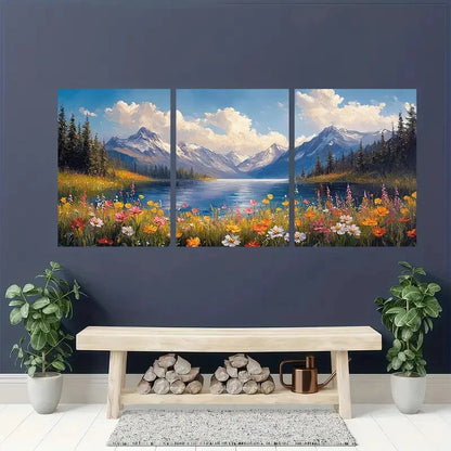 3pcs Nature-Inspired Alpine Wildflower Landscape Metal Print Ready to Hang Art - Bella Home Decor