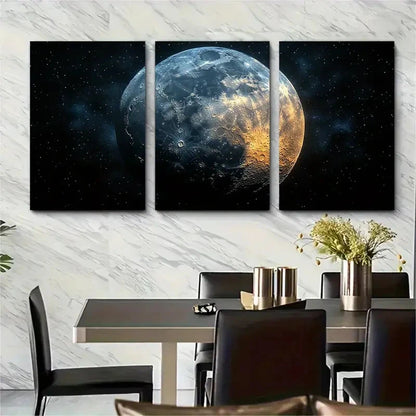 3pcs Detailed Lunar Surface With Stars Perfect Wall Art Set Canvas Framed 40x60cm - High Quality Print 100% Australian Made Wall Canvas Ready to Hang - Bella Home Decor