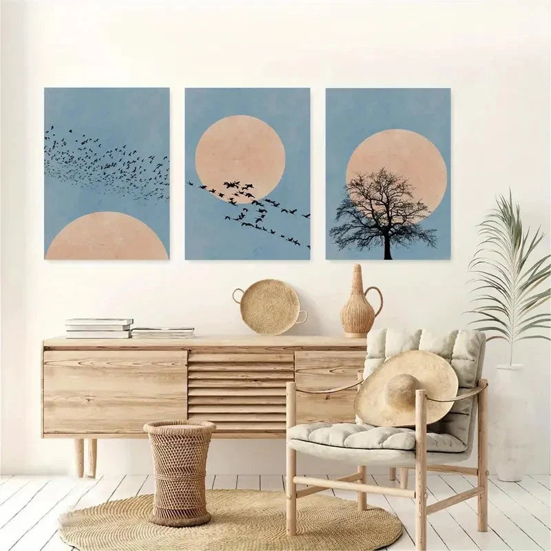 3pcs Moon Silhouette Scandinavian Set of 3 Prints Metal Print Ready to Hang Art - Bella Home Decor