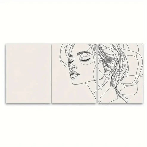 3pcs Minimalist Line Art Woman Female Wall Art Set Canvas Unframed - High Quality Print 100% Australian Made Wall Canvas