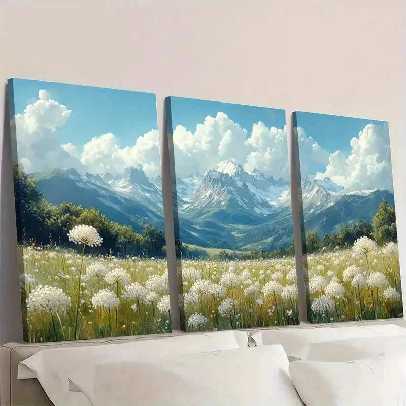 3pcs Landscape & Floral Design Painting Meadow   Wall Art Set Canvas Framed 60x90cm - High Quality Print 100% Australian Made Wall Canvas Ready to Hang