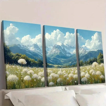 3pcs Landscape & Floral Design Painting Meadow   Wall Art Set Canvas Framed 60x90cm - High Quality Print 100% Australian Made Wall Canvas Ready to Hang