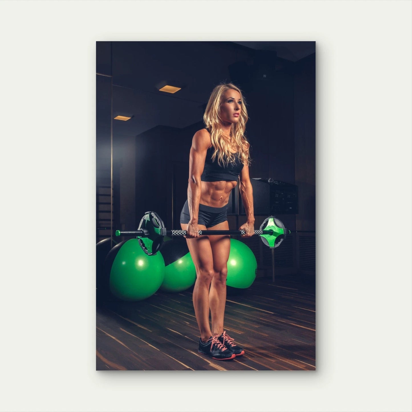Athletic Blond Woman And Barbell 5mm thick Plastic Poster Ready to Hang 90x60cm