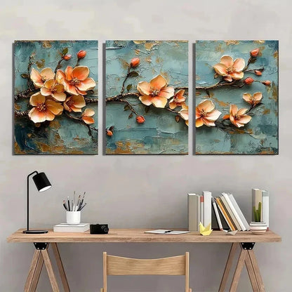 3pcs Golden Leaf Blossom Floral Golden Perfect Wall Art Set Canvas Framed 50x70cm - High Quality Print 100% Australian Made Wall Canvas Ready to Hang - Bella Home Decor