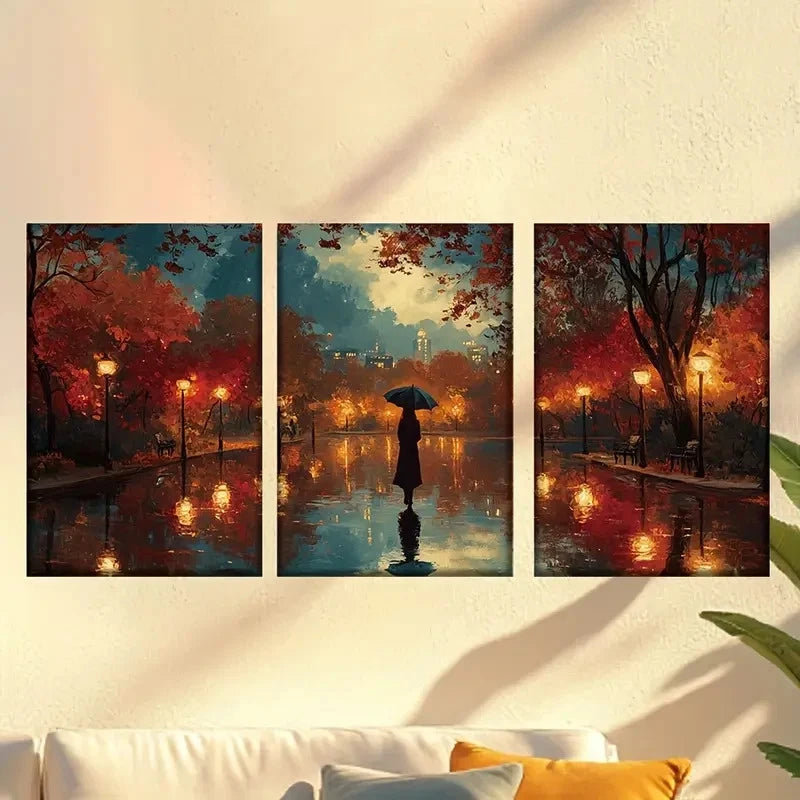 3pcs Vibrant park landscape women and umbrellas Wall Art Set Canvas Framed 60x90cm - High Quality Print 100% Australian Made Wall Canvas Ready to Hang - Bella Home Decor