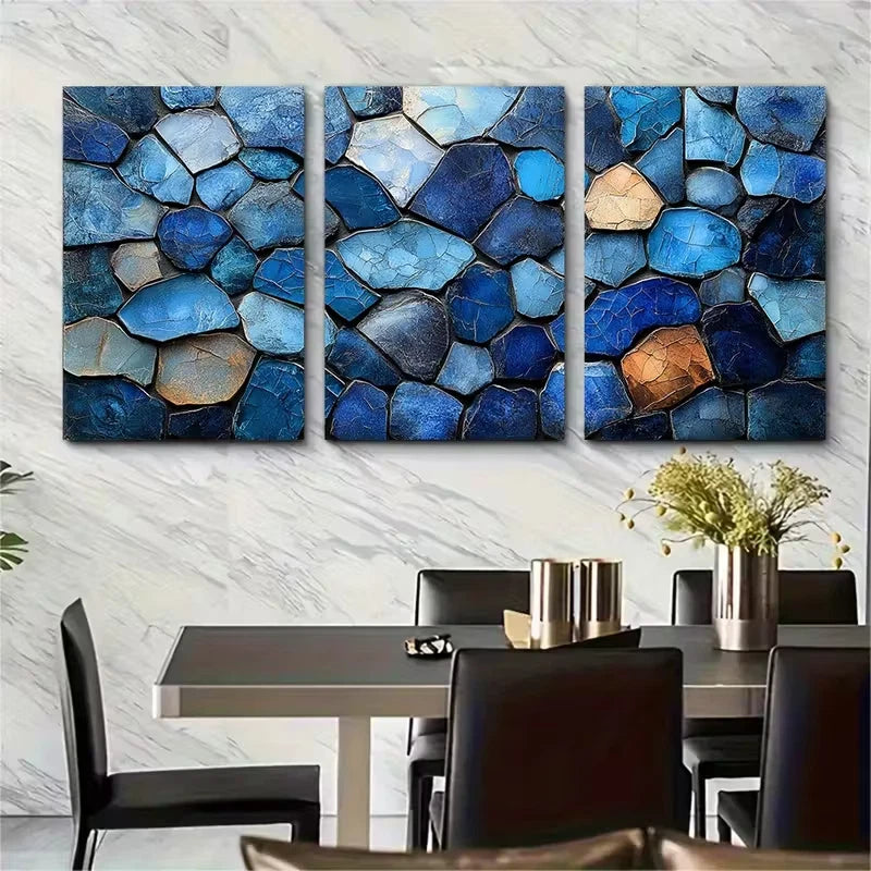 3pcs Abstract Expressionist Mosaic Metal Print Ready to Hang Art - Bella Home Decor
