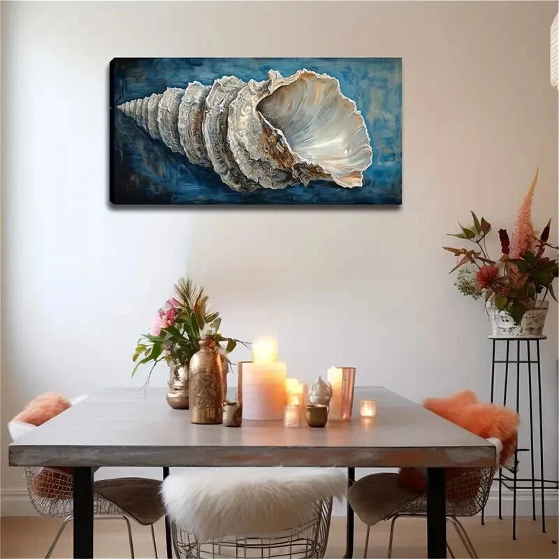 Beautiful White Huge Conch Wall Art Canvas Office Home Room Framed 120x60cm - Bella Home Decor