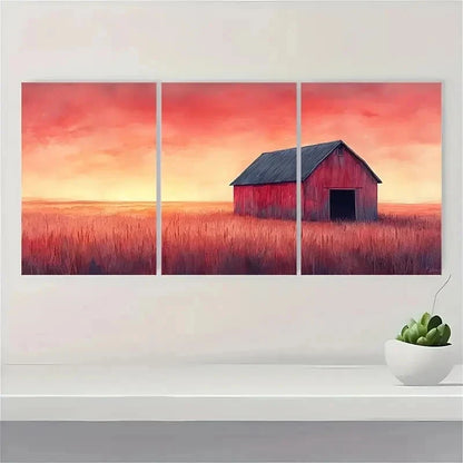 3pcs Rustic Barn At Dusk Watercolor Perfect Wall Art Set Canvas Framed 50x70cm - High Quality Print 100% Australian Made Wall Canvas Ready to Hang