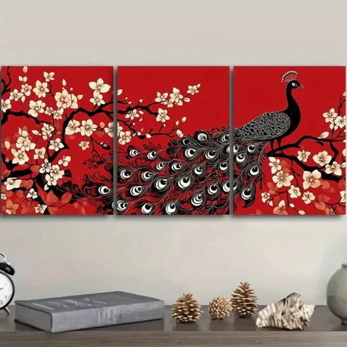 3pcs Deco Peacock Wall Art Set Canvas Unframed - High Quality Print 100% Australian Made Wall Canvas - Bella Home Decor