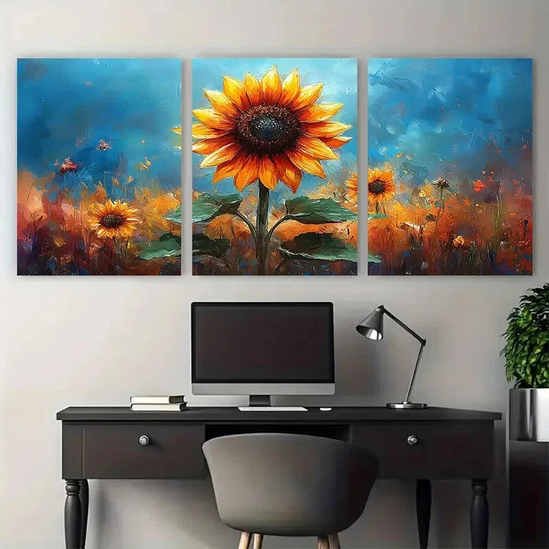3pcs Vibrant Sunflower Watercolour Metal Print Ready to Hang Art - Bella Home Decor