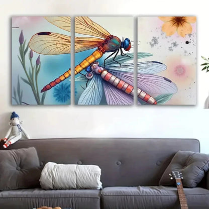 3pcs Vibrant Dragonfly Nature Design Art Wall Art Set Canvas Framed 50x70cm - High Quality Print 100% Australian Made Wall Canvas Ready to Hang