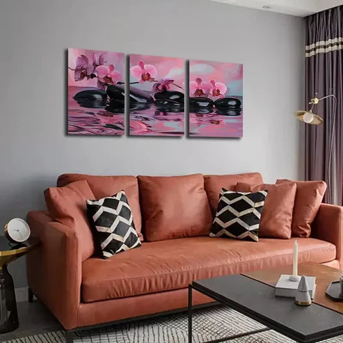 3pcs Water, Pebbles, Orchids,Wall Art Set Canvas Unframed - High Quality Print 100% Australian Made Wall Canvas