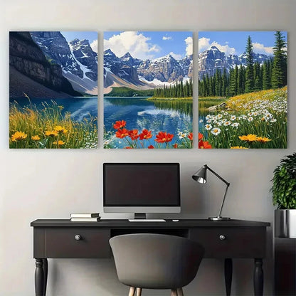 3pcs Moraine Lake Banff National Park Wildflower Wall Art Set Canvas Framed 40x60cm - High Quality Print 100% Australian Made Wall Canvas Ready to Hang
