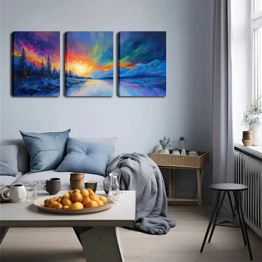 3pcs Colorful Sky And Glacier Wall Art Set Canvas Framed 40x60cm - High Quality Print 100% Australian Made Wall Canvas Ready to Hang