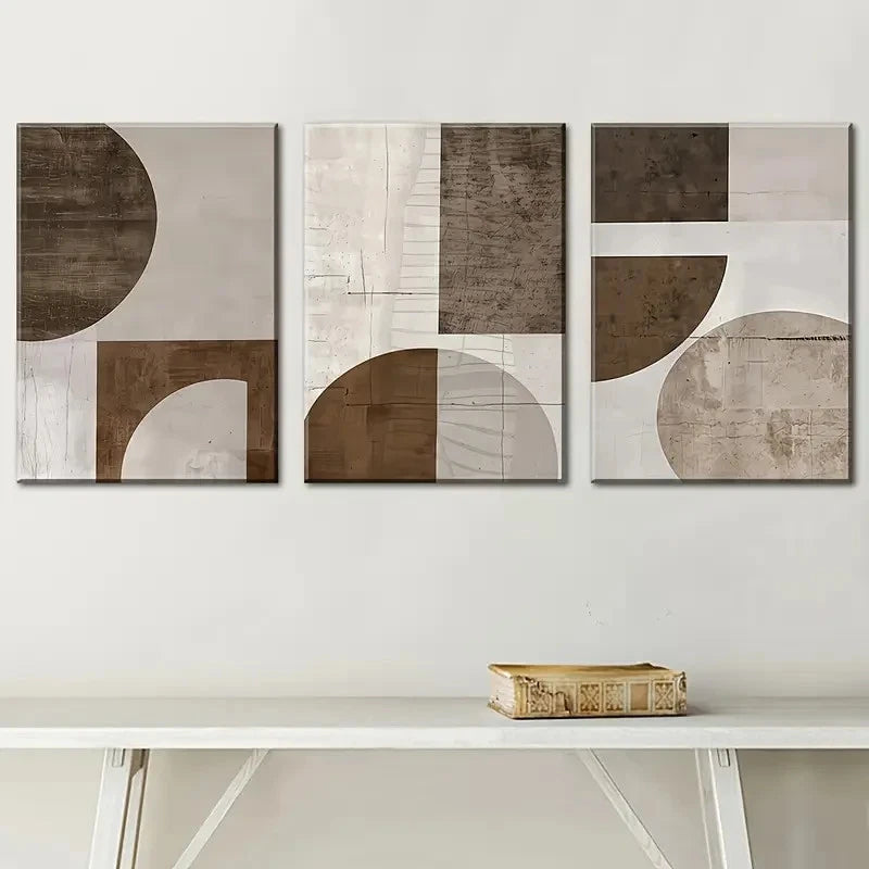 3pcs Design in Shades of Brown Beige & White Metal Print Ready to Hang Art - Bella Home Decor
