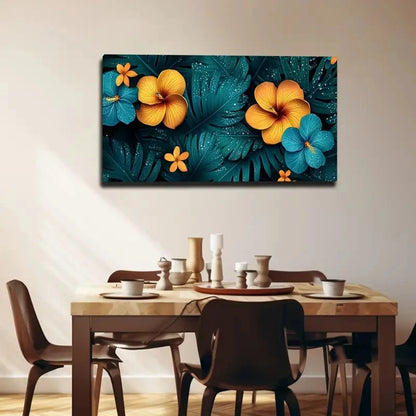 Vibrant Yellow Flowers On Dark Wall Art Canvas Office Home Room Framed 120x60cm