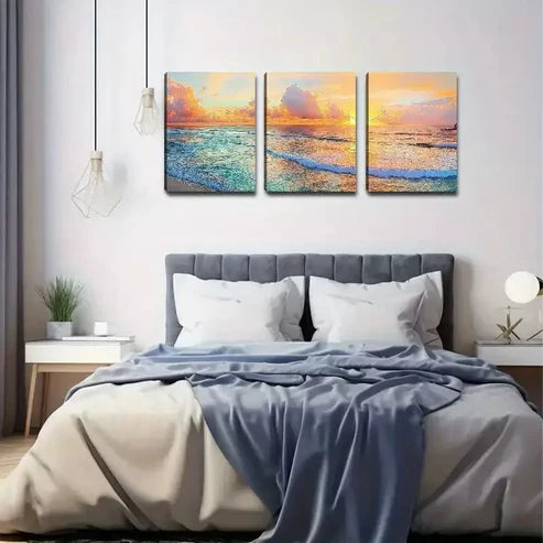 3pcs Sunset Ocean Beach Canvas Unframed - High Quality Print 100% Australian Made Wall Canvas