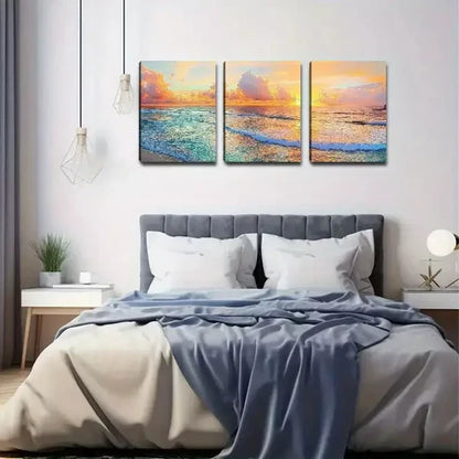 3pcs Sunset Ocean Beach Canvas Unframed - High Quality Print 100% Australian Made Wall Canvas