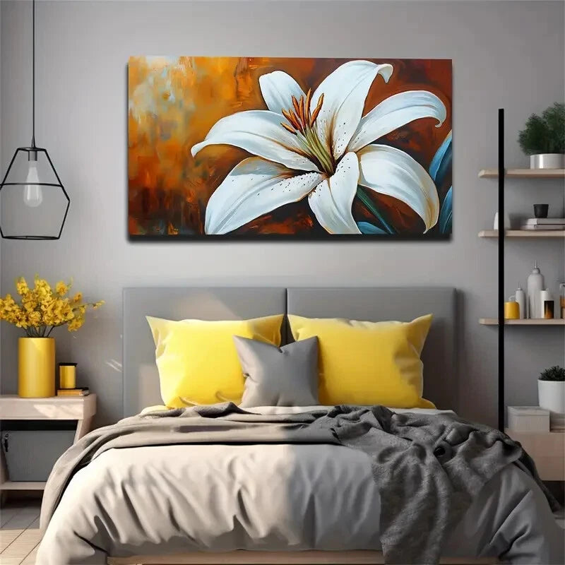 Blooming Lily Minimalist Modern Wall Art Canvas Office Home Room Framed 120x60cm. - Bella Home Decor