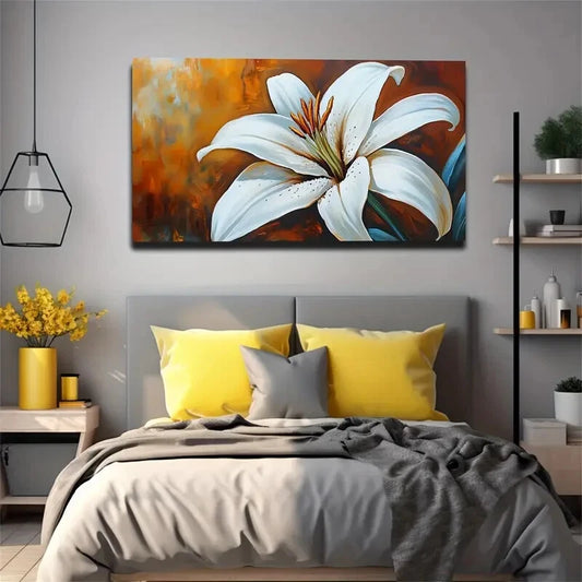 Blooming Lily Minimalist Modern Wall Art Canvas Office Home Room Framed 120x60cm.