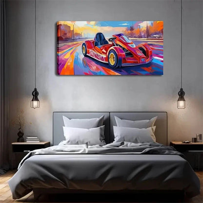 Vibrant Red Go-Kart Scene Wall Art Canvas Office Home Room Framed 120x60cm