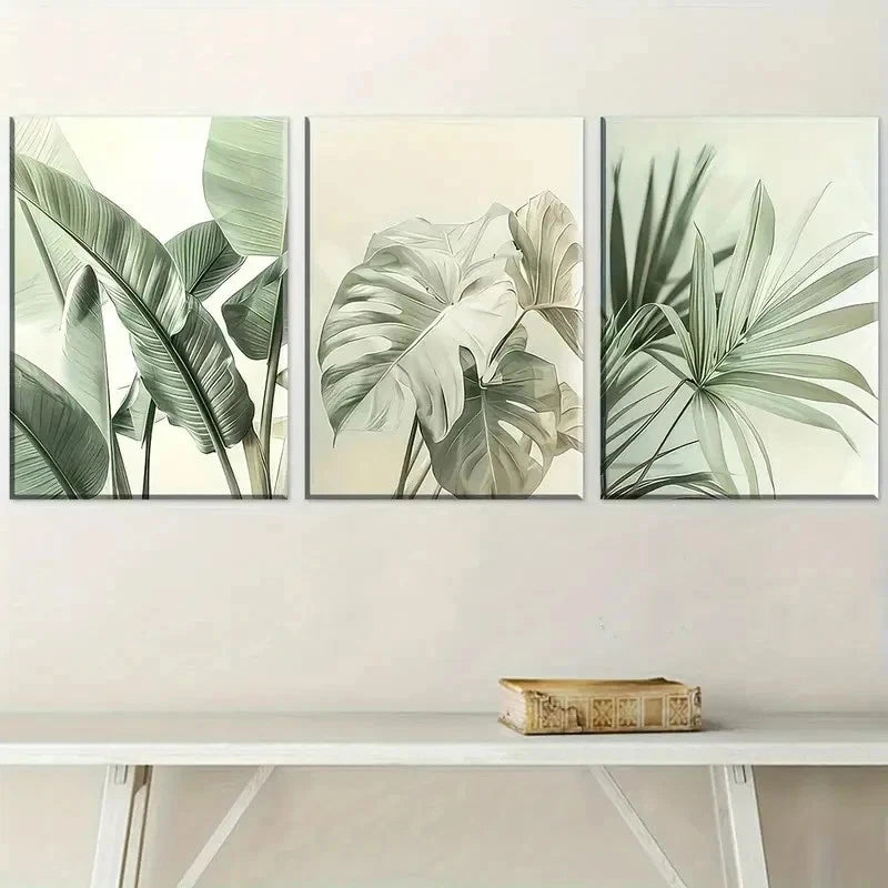 3pcs Natural Plant Leaves Simple Lands Perfect Wall Art Set Canvas Framed 50x70cm - High Quality Print 100% Australian Made Wall Canvas Ready to Hang