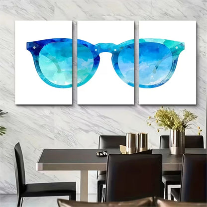 3pcs - Watercolor Fashion Glasses Metal Print Ready to Hang Art - Bella Home Decor
