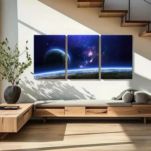 3pcs Space Theme Nebula Planet Universe Wall Art Set Canvas Unframed - High Quality Print 100% Australian Made Wall Canvas