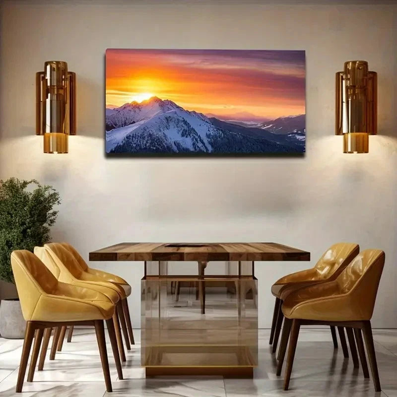 Sunset Scene On Snowy Wall Art Canvas Office Home Room Framed 120x60cm