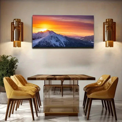 Sunset Scene On Snowy Wall Art Canvas Office Home Room Framed 120x60cm