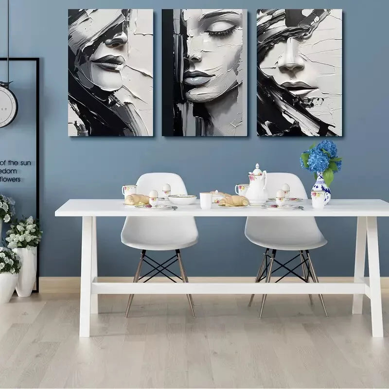 3pcs Abstract Minimalism Black and White Lines Human Face Canvas Framed 40x60cm - High Quality Print 100% Australian Made Wall Canvas Ready to Hang