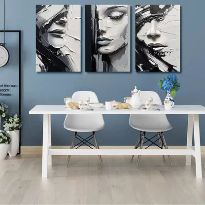 3pcs Abstract Minimalism Black and White Lines Human Face Canvas Framed 40x60cm - High Quality Print 100% Australian Made Wall Canvas Ready to Hang