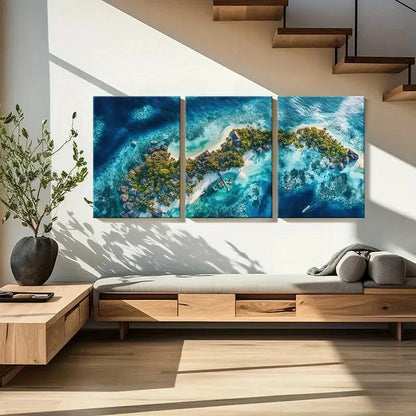 3pcs Tropical Greenery Beach Coastal Scenery Metal Print Ready to Hang Art - Bella Home Decor