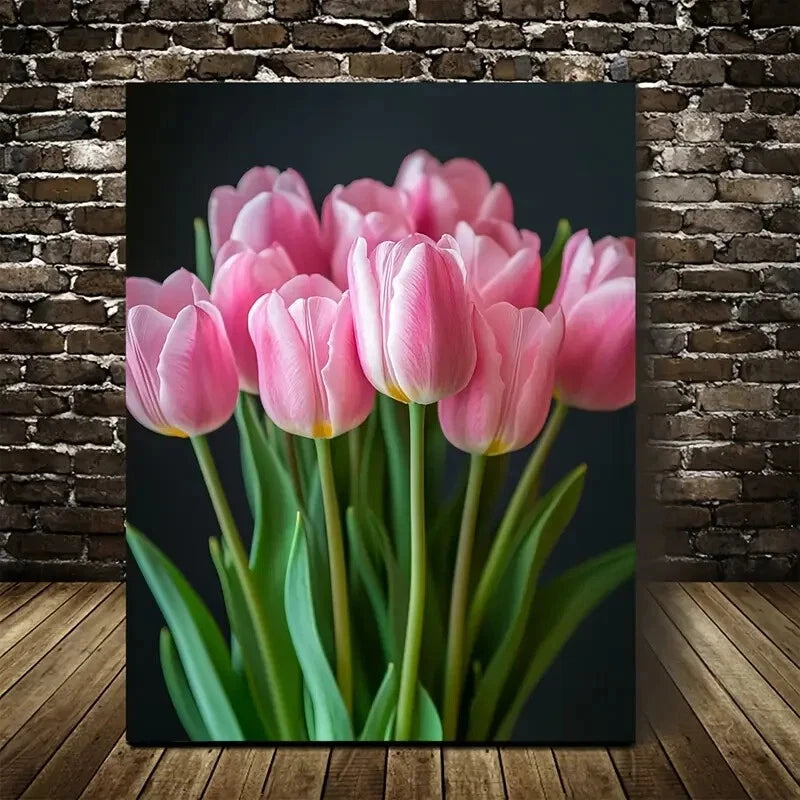 Beautiful Vibrant Pink Tulips Floral Painting 40x60cm Metal Print Ready to Hang - Bella Home Decor