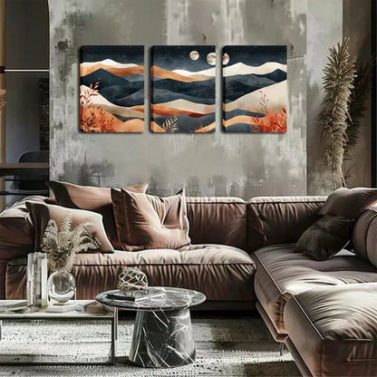 3pcs Layered Mountain, Two Moons Wall Art Canvas Unframed - High Quality Print 100% Australian Made Wall Canvas
